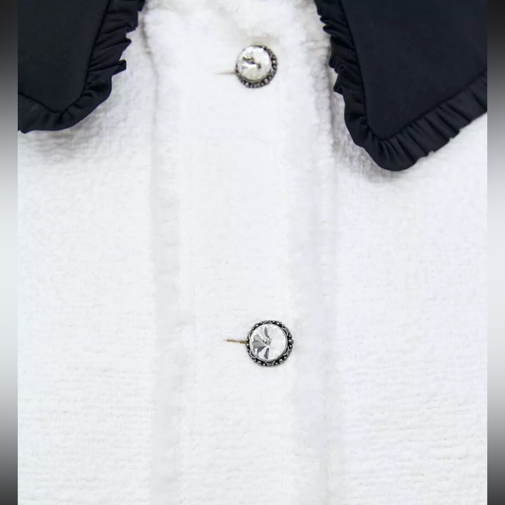 ZARA BLAZER TWEED WHITE BLACK GEM BUTTONS COLLAR DETACHABLE - Picture 6 of 9